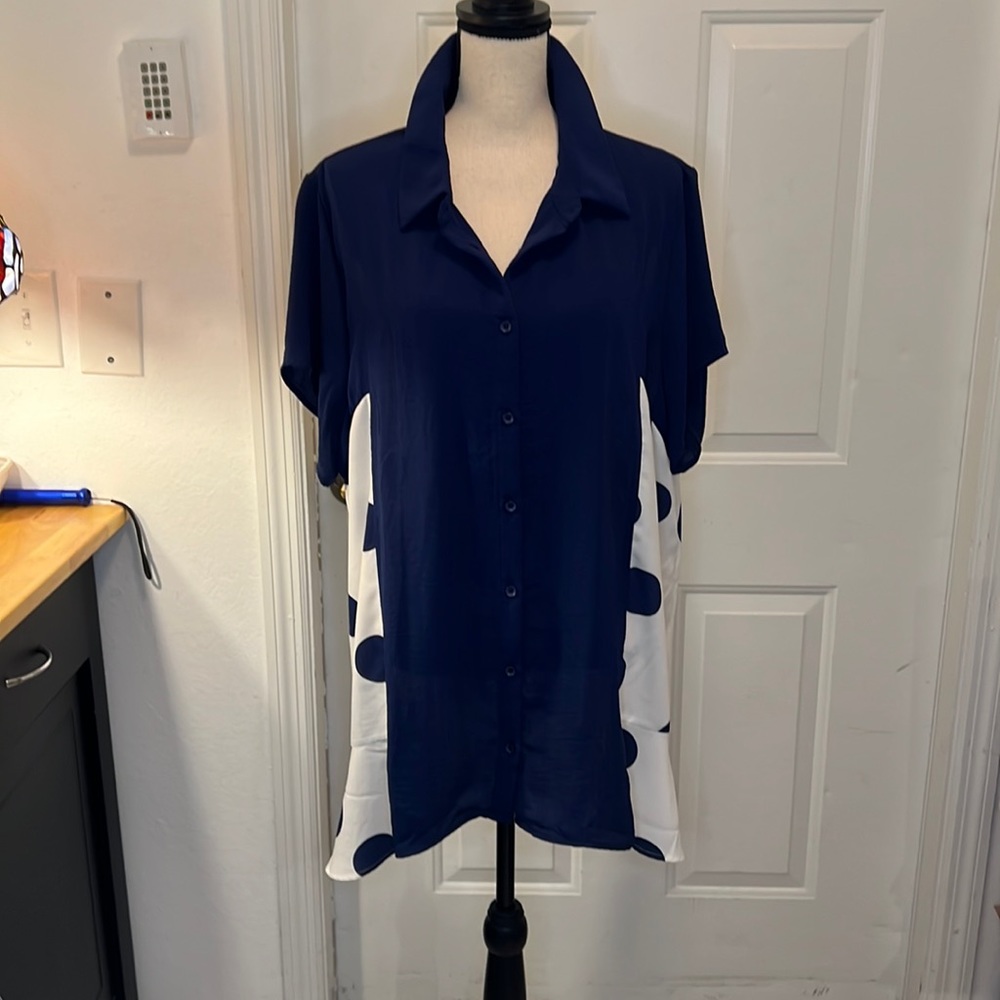 Truth +Style short sleeve button down drama tunic blouse.